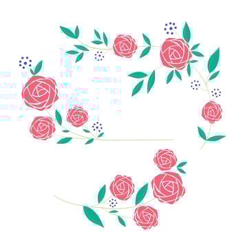 Set a floral border with a wreath of green leaves and pink flowers for a wedding card, a greeting card, or decorative artwork. vector