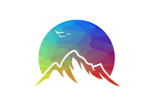Low Poly and Mountain peak summit logo design, Vector illustration