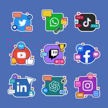 Social Media Application Stickers Collection Set vector