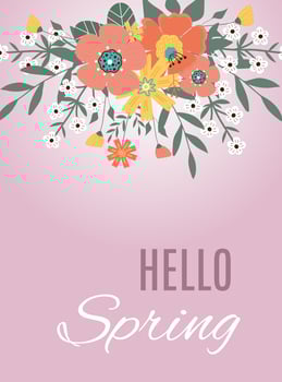 Hello spring. Hello summer. Fowers and leaves on purple background. vector