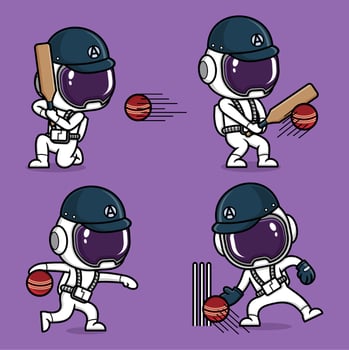 funny cartoon astronaut sports cricket vector