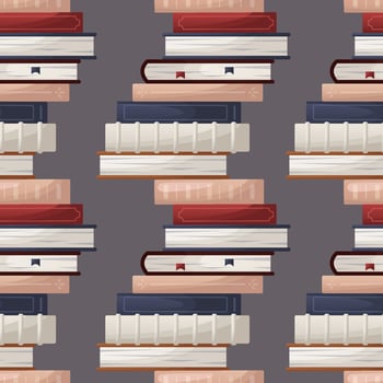 Seamless pattern with stack of books. School books pile. Education book heap. Bookstore, bookshop, library, book lover, bibliophile, education for poster, banner, website. vector