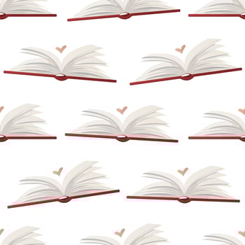 Seamless pattern with open huge book with heart. Fantasy, imagination. Bookstore, bookshop, library, book lover, bibliophile, education for poster, banner, website vector