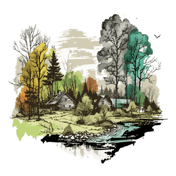 watercolor painting of forest and village png