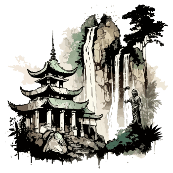 watercolor painting of forest and village png