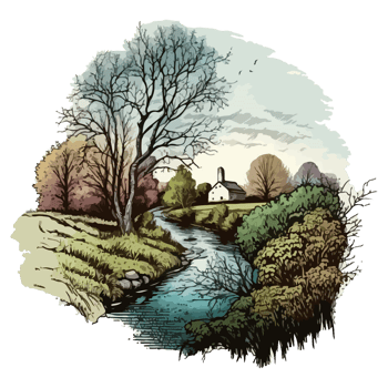 watercolor painting of forest and village png
