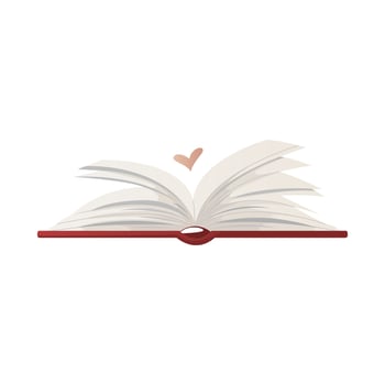Open huge book with heart. Fantasy, imagination, education book. Bookstore, bookshop, library, book lover, bibliophile, education. Textbook for reading for poster, banner, website vector