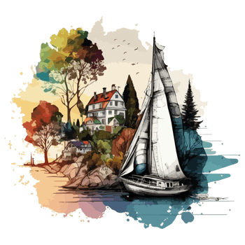 Watercolor painting of a sailboat png