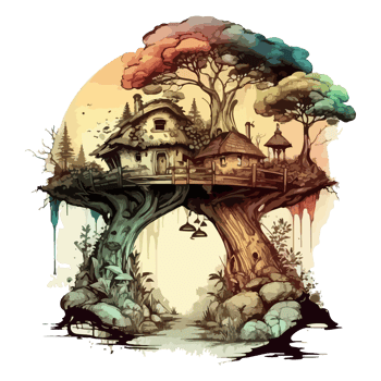 Watercolor painting of a mushroom house png