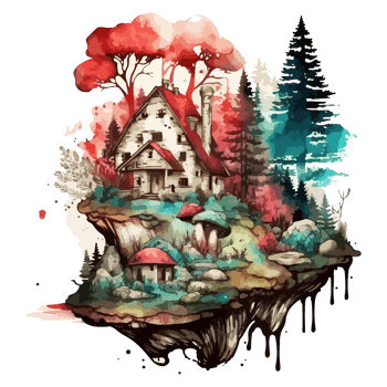 Watercolor painting of a mushroom house png