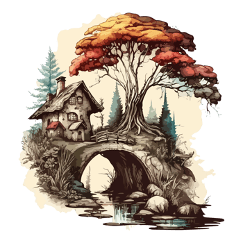 Watercolor painting of a mushroom house png