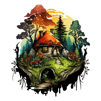 Watercolor painting of a mushroom house png