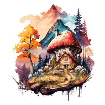 Watercolor painting of a mushroom house png