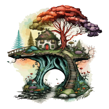 Watercolor painting of a mushroom house png