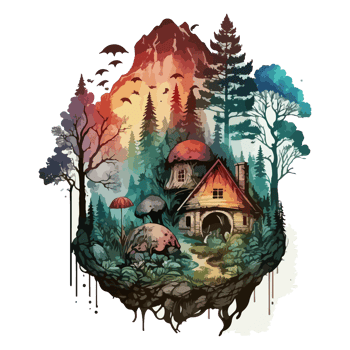Watercolor painting of a mushroom house png
