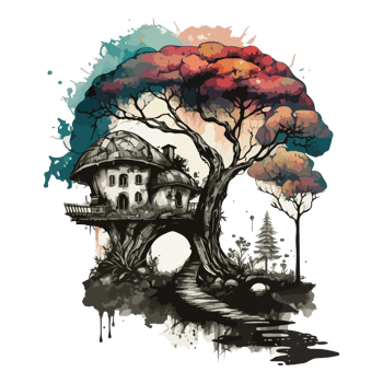 Watercolor painting of a mushroom house png