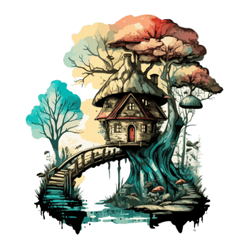Watercolor painting of a mushroom house png