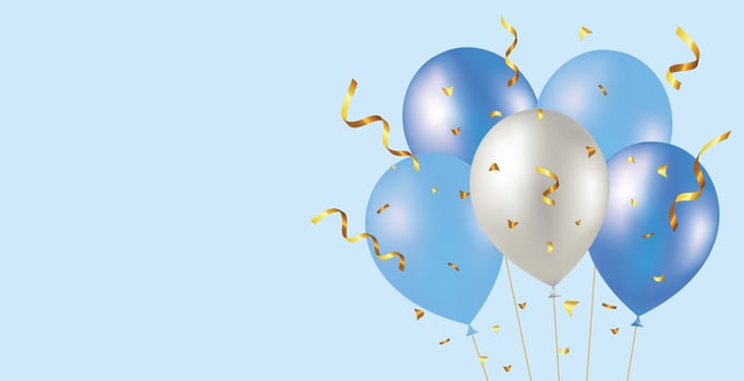 Bouquet, bunch of realistic 3d ballons serpentine, confetti. Vector illustration for card, party, design, flyer, poster, decor, banner, web, advertising.