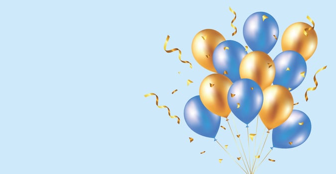 Bouquet, bunch of realistic 3d ballons serpentine, confetti. Vector illustration for card, party, design, flyer, poster, decor, banner, web, advertising.