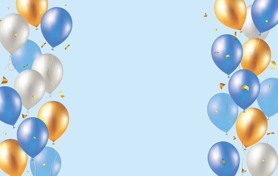 Bouquet, bunch of realistic 3d ballons serpentine, confetti. Vector illustration for card, party, design, flyer, poster, decor, banner, web, advertising.