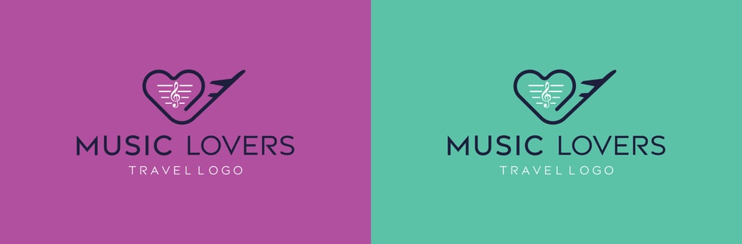 MUSIC LOVERS TRAVEL  LOGO, Sound Wave with Love Logo Design, Wave Music Logo, Love Music or Music Love vector logo design