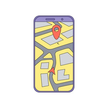 A map on a smartphone in cartoon style. Vector illustration isolated on a white background