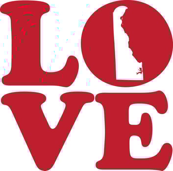 LOVE Delaware State Red Outline Vector Graphic Illustration Isolated