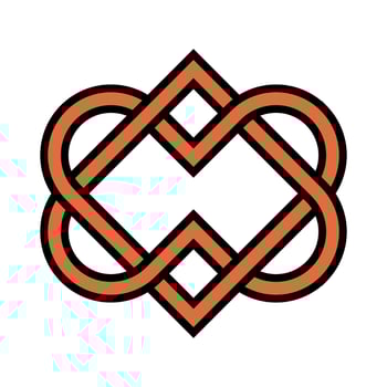 Orange and black heart celtic knot vector template. Overlapped heart logo symbol.