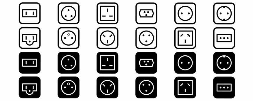 Electrical socket types vector icon set isolated on white background