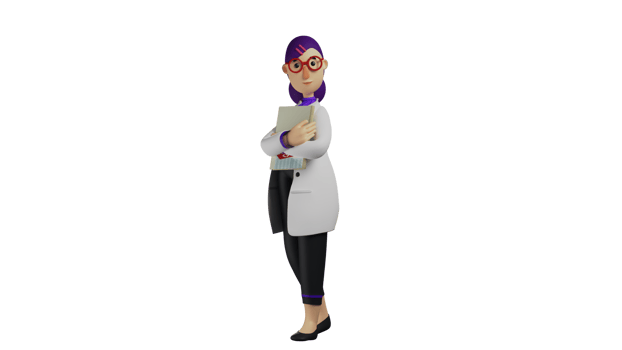 3D illustration. Beautiful Doctor 3D Cartoon Character. Doctor brings patient report. The doctor on duty carries a notebook. Medical student carrying his report. 3D Cartoon Character png
