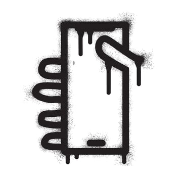 Hand phone icon graffiti with black spray paint vector