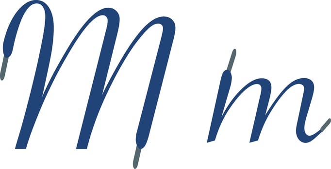 Blue Sport alphabet capital small letter M Font formed by shoe lace. Free vector. vector