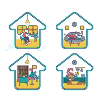 Set of Home Activity, Workout from Home, Work from Home, Relax at Home, Cooking From Home vector