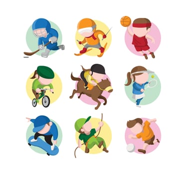 Set of Flat Vector Illustration with Various Sports in Colorful Wardrobe