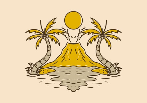 Illustration design of volcano and beach vector