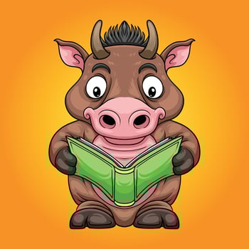 Brown Bull Cartoon Reading Book vector
