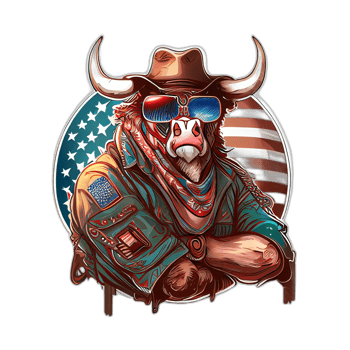 American patriot Bull cow, buffalo, artwork, illustration, vector, graphic. America patriotism art tshirt design, t-shirt, AI Generative png