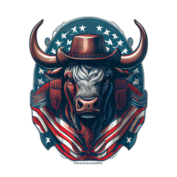 American patriot Bull cow, buffalo, artwork, illustration, vector, graphic. America patriotism art tshirt design, t-shirt, AI Generative png
