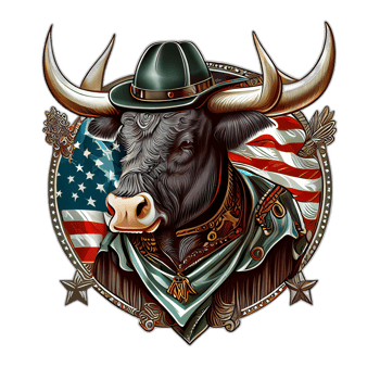 American patriot Bull cow, buffalo, artwork, illustration, vector, graphic. America patriotism art tshirt design, t-shirt, AI Generative png