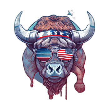 American patriot Bull cow, buffalo, artwork, illustration, vector, graphic. America patriotism art tshirt design, t-shirt, AI Generative png