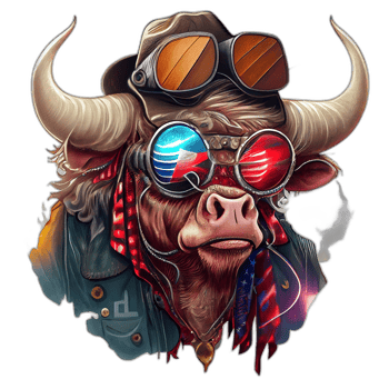 American patriot Bull cow, buffalo, artwork, illustration, vector, graphic. America patriotism art tshirt design, t-shirt, AI Generative png