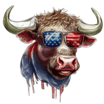 American patriot Bull cow, buffalo, artwork, illustration, vector, graphic. America patriotism art tshirt design, t-shirt, AI Generative png