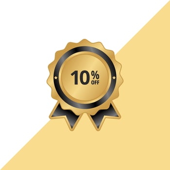 Sale tag vector badge template, 10 off sale label symbol, 10 percent discount promotion flat icon, clearance sale sticker emblem, bargain gold sign rosette design isolated on white background