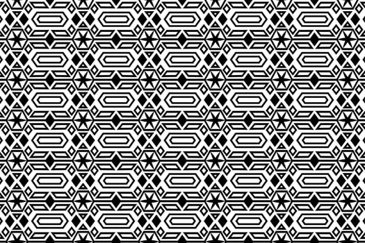 Textile pattern in black and white color. Abstract geometric floral pattern with black lines. Old fashioned arabesque motifs. vector