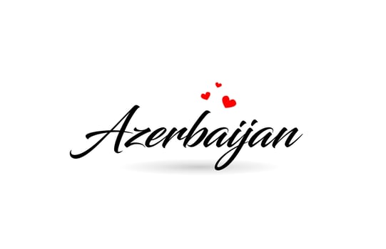 Azerbaijan name country word with three red love heart. Creative typography logo icon design vector