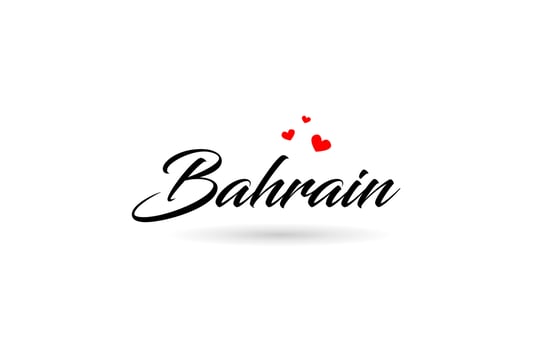 Bahrain name country word with three red love heart. Creative typography logo icon design vector