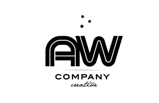 AW black and white combination alphabet bold letter logo with dots. Joined creative template design for company and business vector