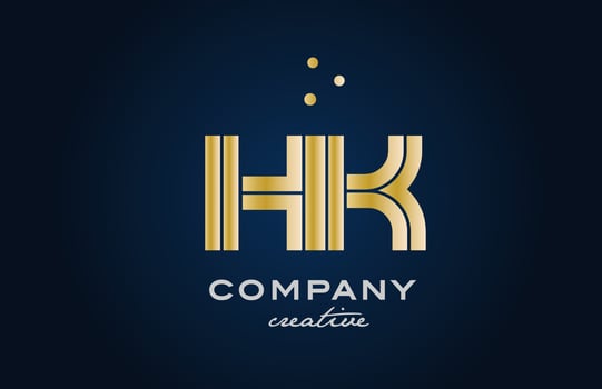gold golden HK combination alphabet bold letter logo with dots. Joined creative template design for company and business vector