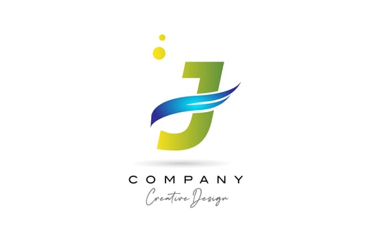 green J alphabet letter logo icon with swoosh. Creative template for company and business vector