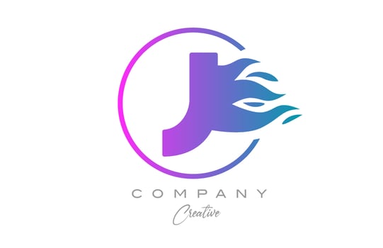 pink J alphabet letter icon for corporate with purple flames. Design with  suitable for a company logo vector